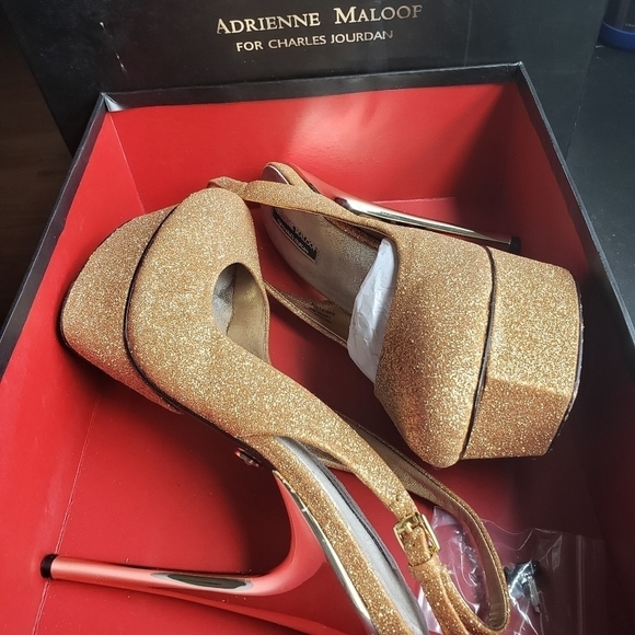 Adrienne Maloof for Charles Jourdan Gold Platform Slingback Stilettos Sz 9.5 - Picture 4 of 12
